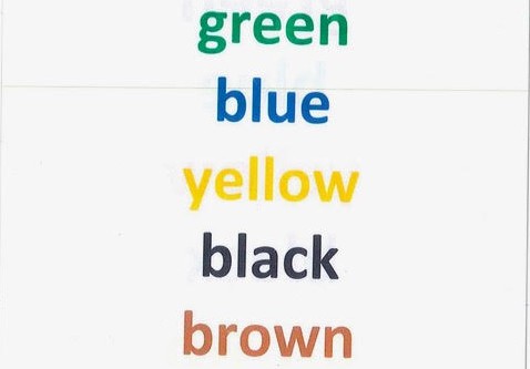 English color words (with correct colors)